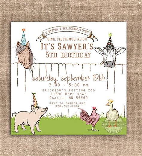 Party Animals Farm Petting Zoo Birthday Invitation by PaperandPomp | Petting zoo birthday, Zoo ...