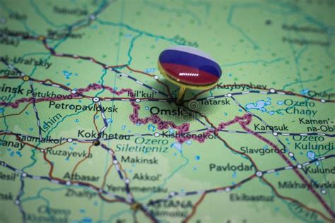 Omsk Pinned on a Map with the Flag of Russia Stock Image - Image of learning, closeup: 209510227