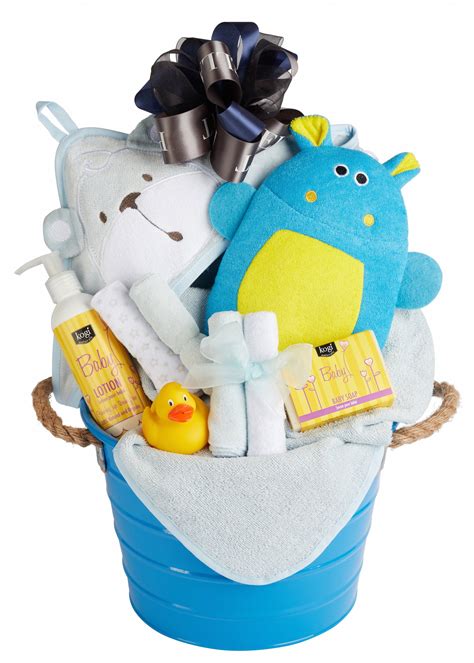 Newborn Baby Boy Bath Gift Basket with Hooded Towel, Washclothes ...