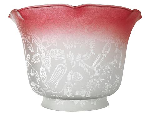 Vintage Hardware & Lighting - Etched Floral Design Glass Gas Shade 4" Fitter Ruby Tipped (073RG)