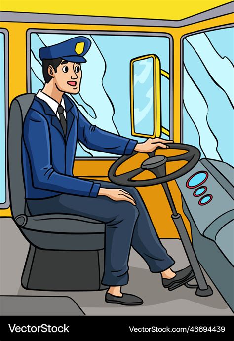 Bus driver colored cartoon Royalty Free Vector Image