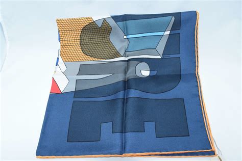 Hermes Scarf THE NATURE OF MEN Silk Blue Scarves Stole New with Box ...