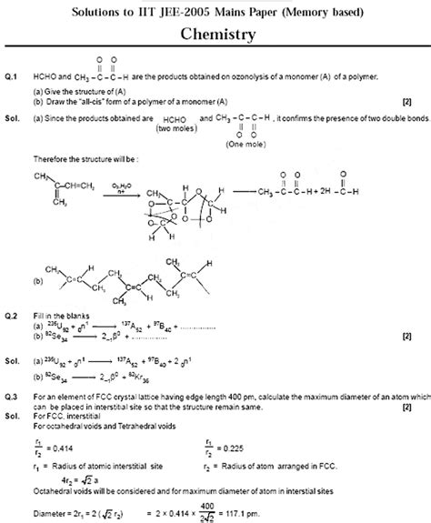 IIT 2005 Main Paper Chemistry : IIT JEE 2005 Chemistry Main Question Paper and Solutions