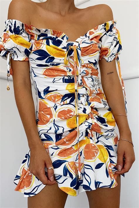 US$7.2 Citrus Print Laced Dress Wholesale Online