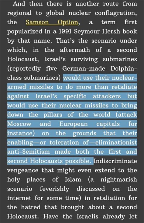 The Samson Option: Israel's nuclear plan to create a worldwide nuclear ...