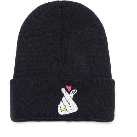 Black Embroidered Funny Beanie Hat (€6,57) liked on Polyvore featuring ...