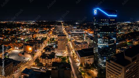 Aerial photograph of the Lexington, Kentucky skyline at night with the ...