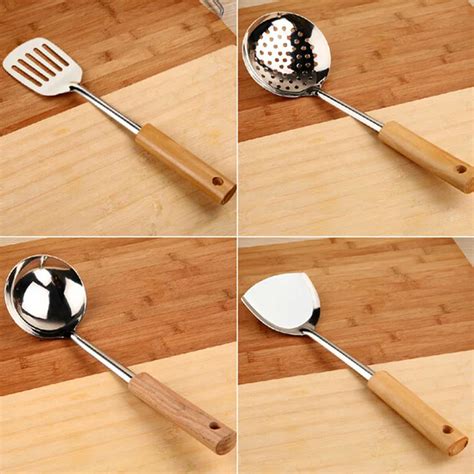 Four Pieces Set Wooden Handle Stainless Steel Cooking Tool Set Creative ...