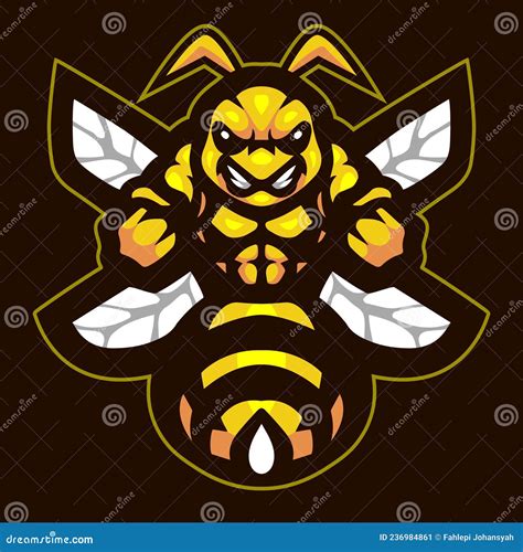 Cartoon Strong Bee Mascot Character Stock Vector - Illustration of logo ...