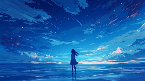 Lonely Anime Girl Dark Blue Desktop Wallpaper Anime Wallpaper