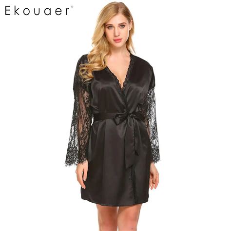 Ekouaer Women Robe Kimono Satin Bathrobes Comfortable Sleepwear Long ...