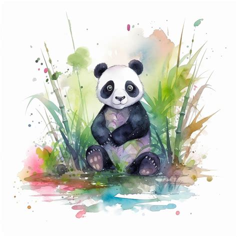 Premium AI Image | A watercolor painting of a panda sitting in the grass.