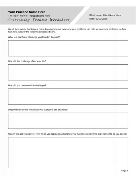 Narrative Therapy Overcoming Trauma Worksheet PDF