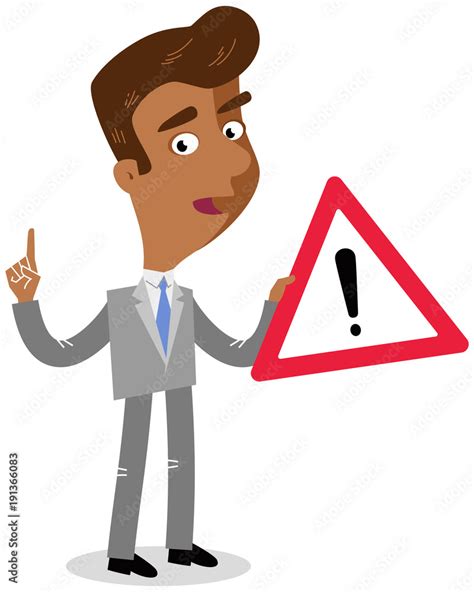 Vector illustration of an asian cartoon businessman holding warning ...