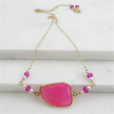 Pink Chalcedony And Pearl Necklace By Prisha Jewels