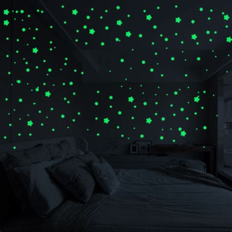 100 PCS 3D Stars Glow In The Dark Luminous Wall Stickers for Kids Room ...