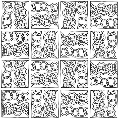 Seamless black and white pattern in the style of zentangle, consists of ...