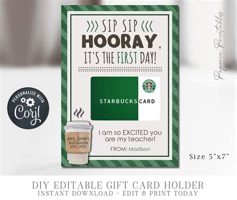 EDITABLE Coffee Gift Certificate Card for Teacher Back to | Etsy