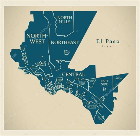 Modern City Map - El Paso Texas city of the USA with neighborhoo ...