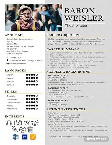 Theater Resume Template - 8+ Word, PDF Documents Download