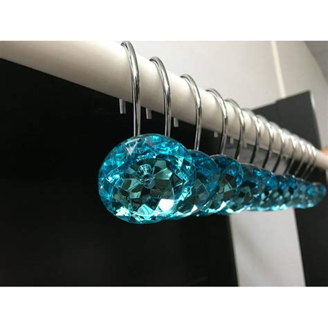 Xshelley Acrylic Diamond Shower Curtain Hooks Rings Cute Crystal Gems Bling Rhinestones Bath ...