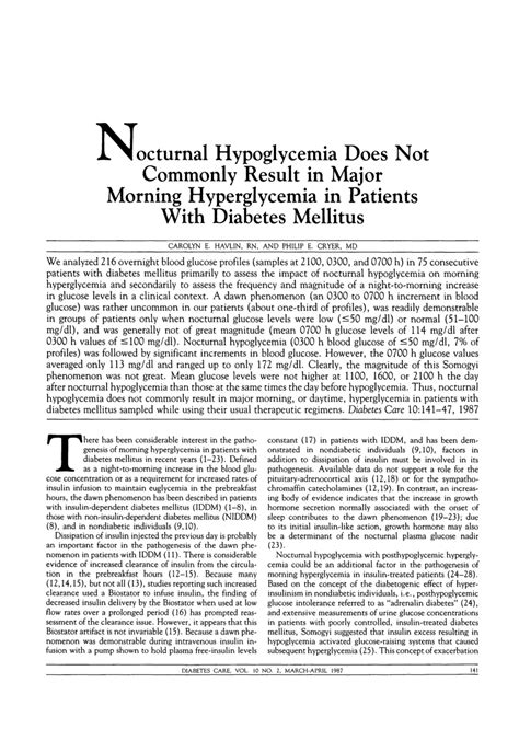 (PDF) Nocturnal Hypoglycemia Does Not Commonly Result in Major Morning ...