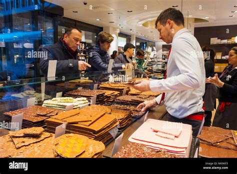 Store selling typical Swiss chocolate. Fine Chocolate shop Laderach ...