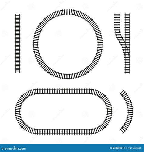 Curved Vector Railroad Isolated. Design Elements of the Railway Tracks Stock Vector ...