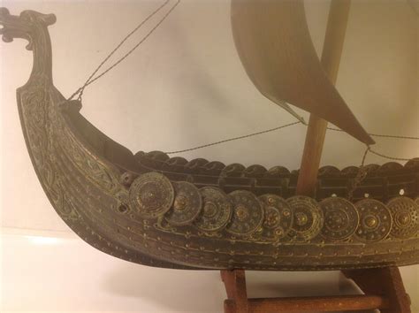 WorldAntique.net - Viking ship of bronze. Mast and stand of wood. Manufactured by Iron Art ...