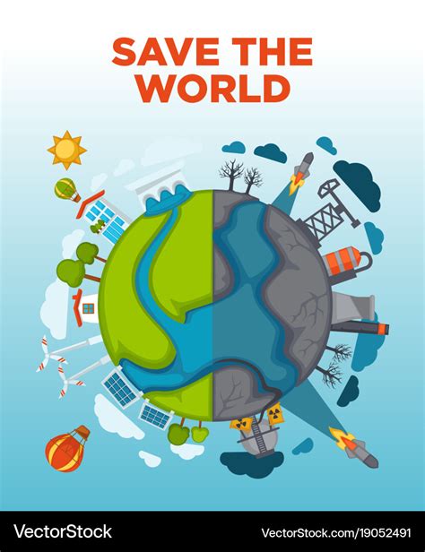 Save world agitation poster with earth decided Vector Image