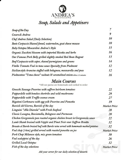 Andrea's menus in Sarasota, Florida, United States