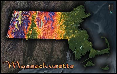 Massachusetts Map | Colorful 3D Topography of Natural Terrain