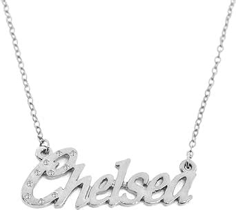 Amazon.com: Name Necklace"Chelsea" - 18K White Gold Plated: Clothing