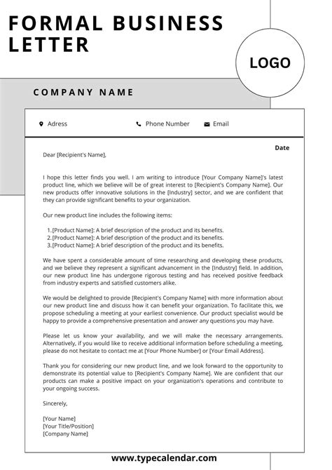 Free Printable Formal / Business Letter Templates [PDF, Word] Example