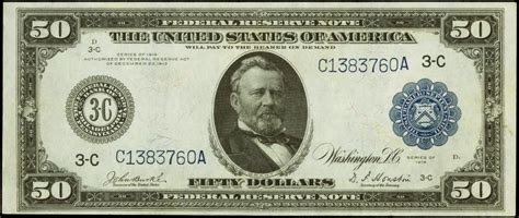 1914 Fifty Dollar Federal Reserve Note Blue Seal Philadelphia|World ...