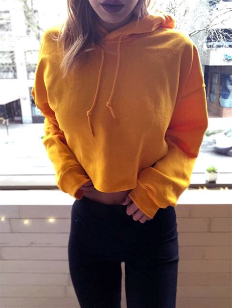 Cropped Hoodie Yellow Sweatshirt Women's Crop Top Hooded | Etsy