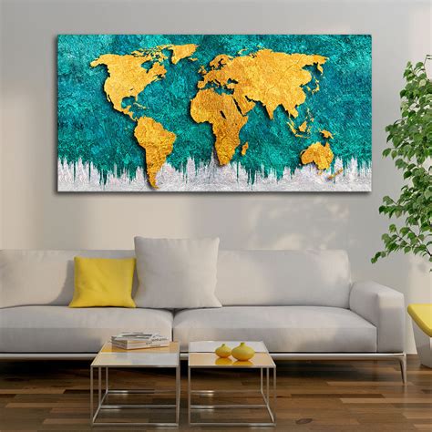 Golden World Map Canvas Wall Painting