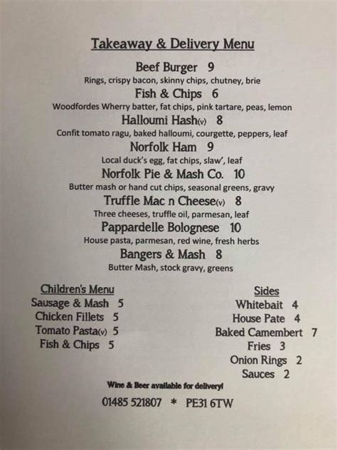 Menu at The Rose & Crown pub & bar, King's Lynn, Nethergate Street