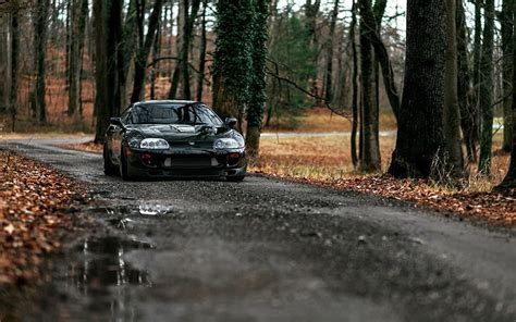 Online crop | HD wallpaper: black car, forest, road, Toyota Supra ...