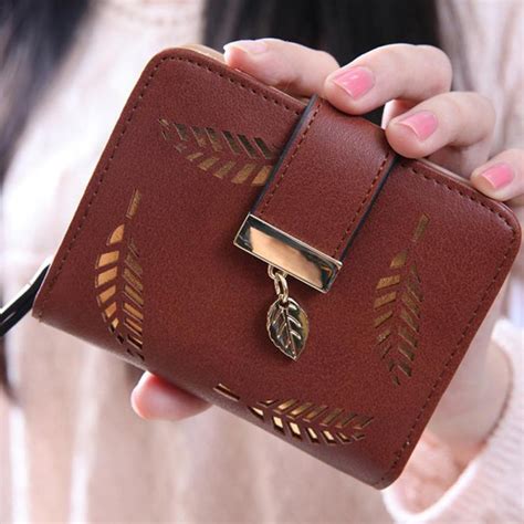 New Fashion Female Wallet Short Hollow Leaf Women Wallet Lady Small PU Leather Purse Girl Card ...