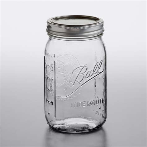 Ball 67000 32 oz. Quart Wide Mouth Glass Canning Jar with Silver Metal ...