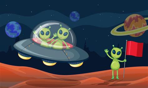 Green aliens in UFO 433378 Vector Art at Vecteezy