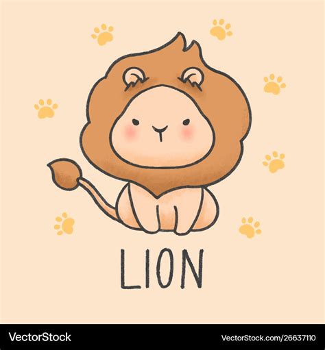 Cute lion cartoon hand drawn style Royalty Free Vector Image