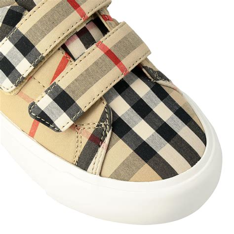 BURBERRY: sneakers in check fabric with double buckle | Shoes Burberry ...