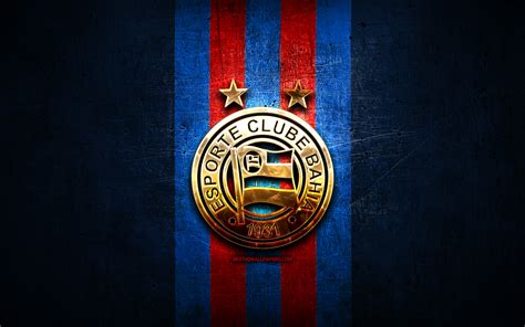 Download wallpapers Bahia FC, golden logo, Serie A, blue metal background, football, EC Bahia ...