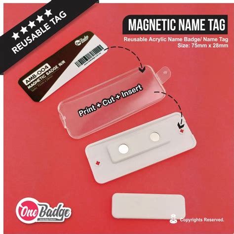 Reusable Magnetic Name Tag | Magnetic Back Name Badge 75mm x 28mm | Rectangle DIY Name Badge ...