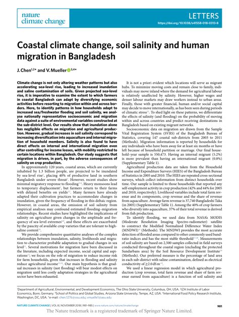 Coastal climate change, soil salinity and human migration in Bangladesh ...