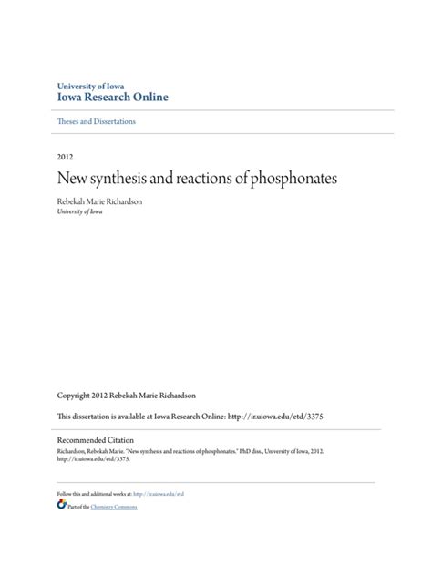 New Synthesis and Reactions of Phosphonates PDF | PDF | Phosphorus ...