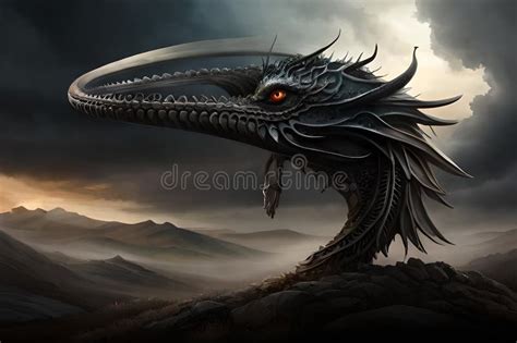 Fantasy Evil Dragon Portrait. Surreal Artwork of Danger Dragon from Medieval Mythology Stock ...