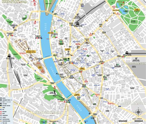 Budapest iconic tourist attractions map - Free inner city map with main landmarks, historical ...